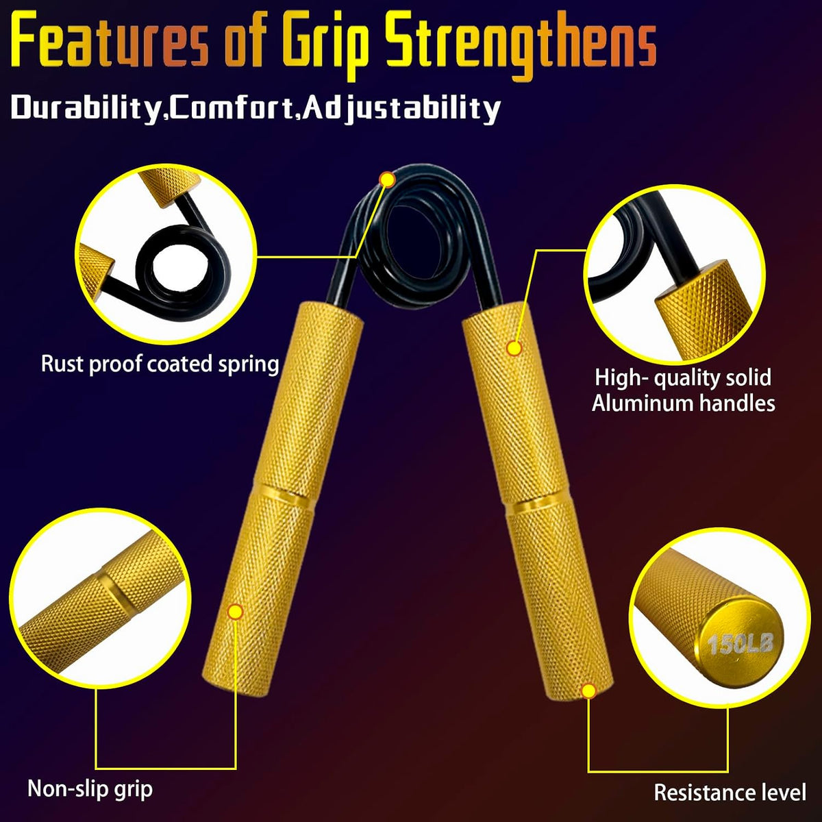 Grip Strength Trainer Set,50-300Lb Hand Grip Strengthener,Hand Forearm Strengthener 6 Pack, Workout Equipment,Strength Training Exercisefor Hand Arm Forearm Wrist Finger